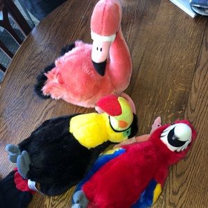 FAO Schwarz Plush Animals, Flamingo, Macaw, Toucan